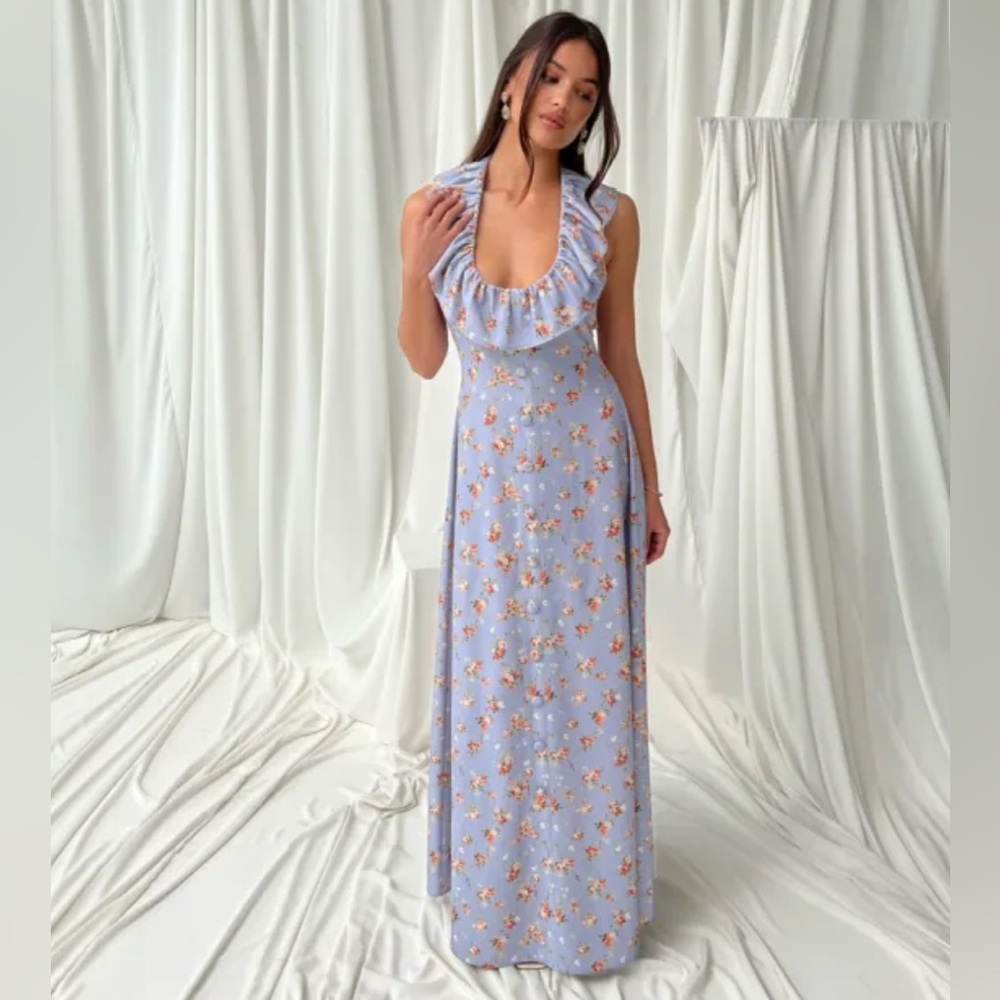 NWT WEWOREWHAT Roses Ruffle Halter Midi Dress fairy Cottagecore ethereal - Picture 1 of 9
